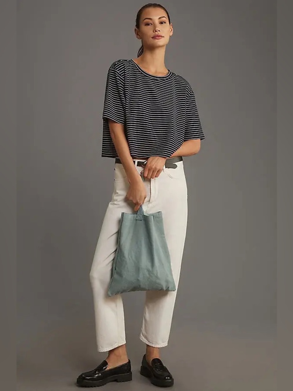 MAEVE Short Sleeve Boxy Fit Navy & White Stripe Oversized Relaxed Tee Shirt XS